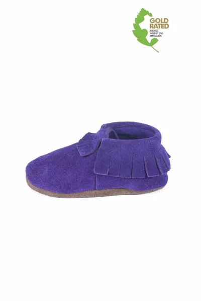 جلد طبيعي الأرجواني من جلد الغزال شرابة مفصلة الجوارب الطفل