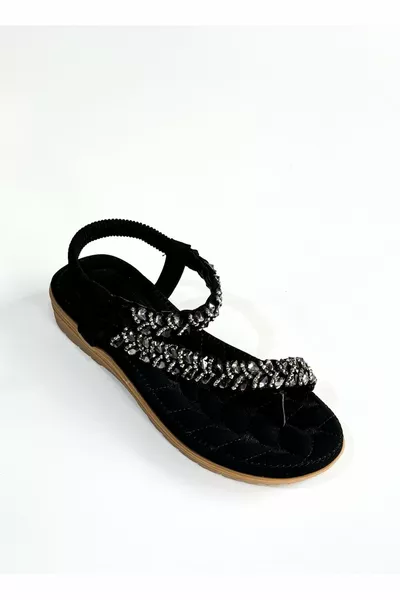  Black Stone Flip Flops Full Orthopedic Imported Elasticated Sandals - Black - 