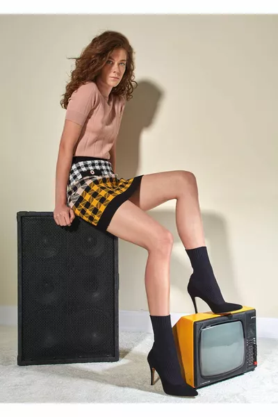 Stiletto-Look Schwarzer Strickstiefel