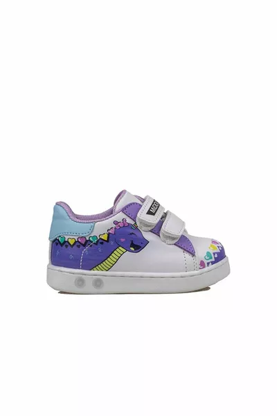 Lila Cute Monster Işıklı İlk Adım Bebe Sneaker