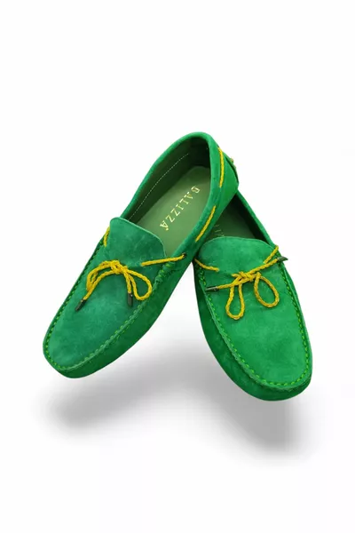 Mocassins en daim en cuir véritable vert pour hommes