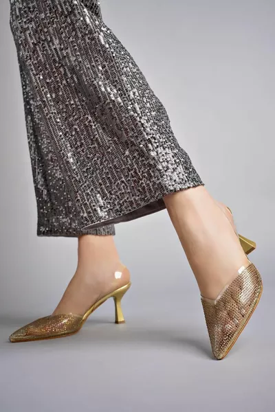 جولييت مضمونة المرأة وأشار اصبع القدم لامعة الحجر فتح الظهر حزام الكعب الشفاف