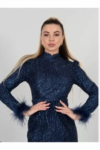 Kalem Arya Robe de soirée à sequins bleu marine