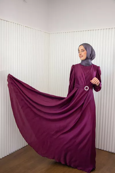 Satijnen Stenen Hijab Avondjurk