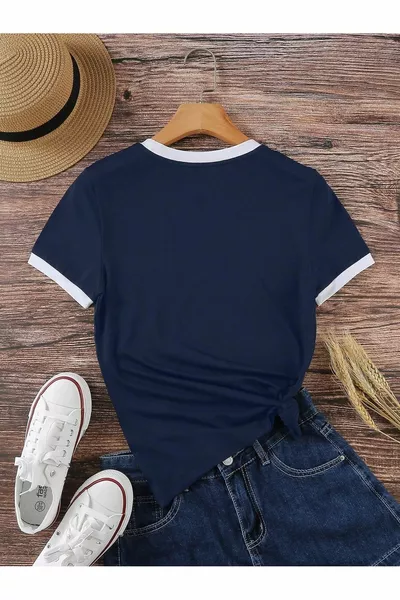 للجنسين الأزرق الداكن تمشيط التعشيق تي شيرت