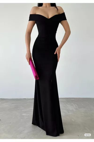 تصميم منخفض الأكمام شق ماكسي طول مساء اللباس