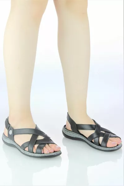 Sandales à semelle plate orthopédique velcro en cuir véritable pour femmes