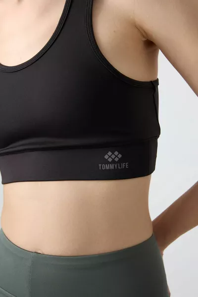 Noir Dos Détail Coupe Étroite Col U Femme Sport Bustier - 