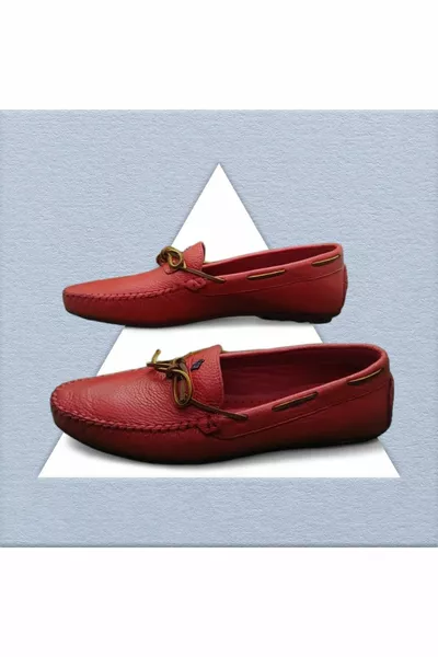 Scarpe mocassino da uomo in vera pelle rossa