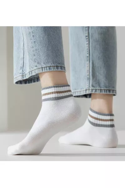 Unisex 3 Çizgili 5 Çift Kısa Konç Çorap Seti