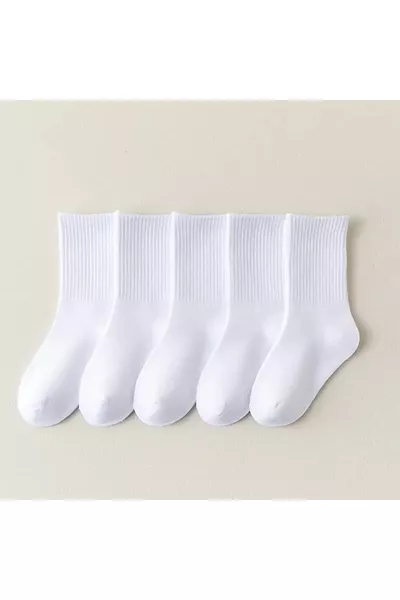 جوارب عالمية للجنسين، طقم 6 قطع، جوارب تنس بيضاء بسيطة