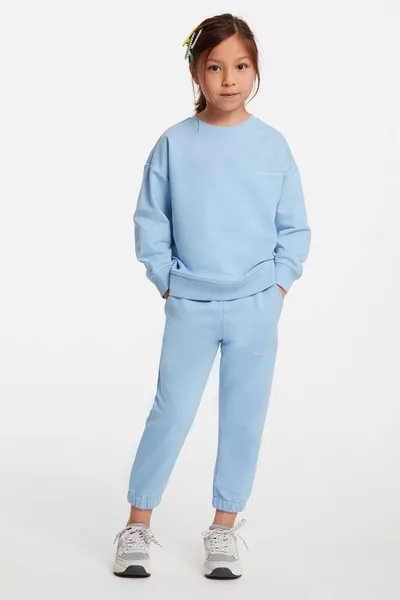 طقم رياضي للأطفال البنات جابور برقبة دائرية وتطريز باللون الأزرق المريح