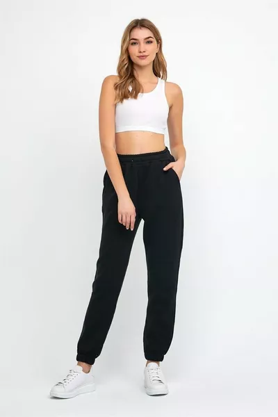 Женские спортивные штаны-джоггеры с эластичной талией и манжетами, трикотаж, черные