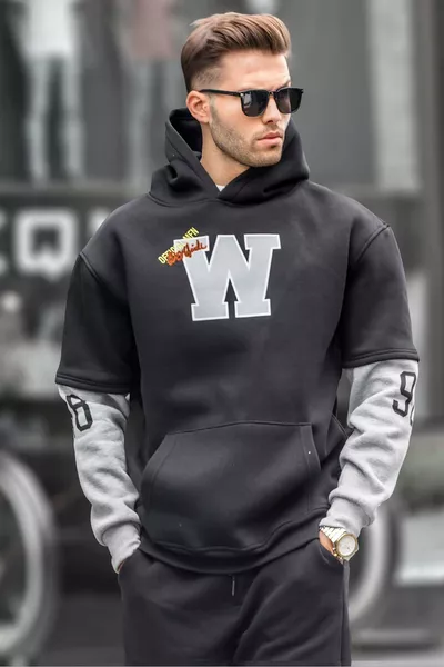 Черная толстовка с капюшоном и вышивкой 