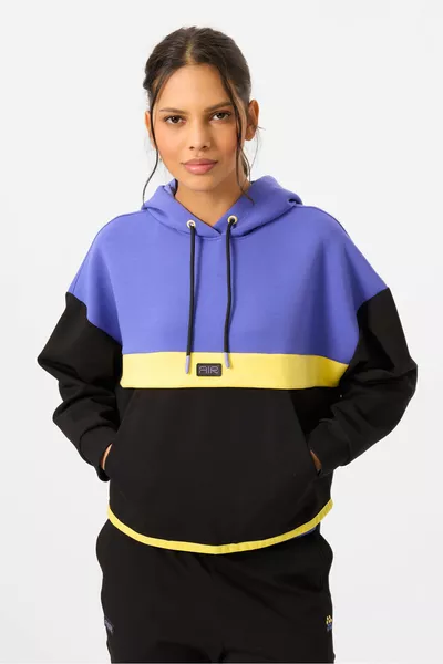 Ensemble de survêtement pour femme en coton à capuche noire et blocs de couleurs - 