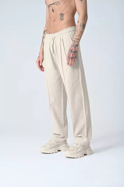 Ecru Baggy Pleated Linen Pants