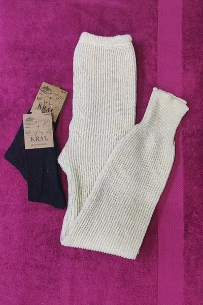 Collant en laine, sous-vêtement unisexe très épais et chaud pour l'hiver. Avec des chaussettes en laine offertes.