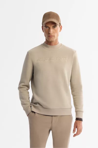 Men's Stonewashed 3-Ply Fleece Printed Regular Fit Sweatshirt, Bike Collar 