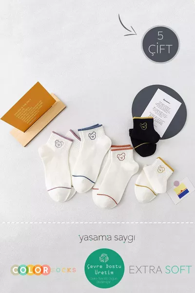 5 أزواج جوارب تنس بنقش باندا لطيفة (ناعم جداً)