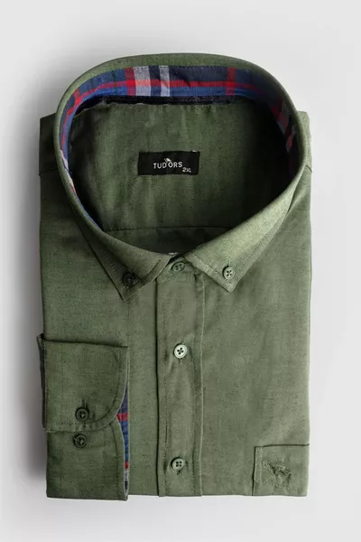 Men's Plus Size Relaxed Fit Cotton Easy-Iron Button-Down Collar Plain Khaki Casual Shirt