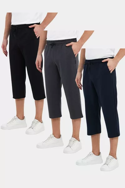 Herren 3er-Set Bermuda-Shorts mit seitlichen Taschen, knielang, Capri-Stil, verstellbarem, elastischem Bund