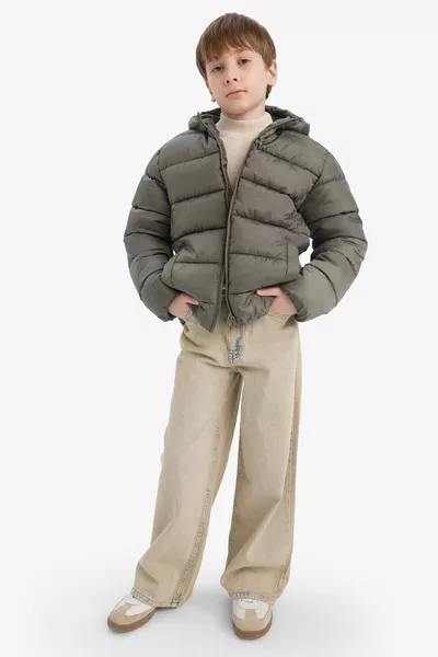 Boys' Hooded Basic Solid Puffer Jacket with Water Repellent AU