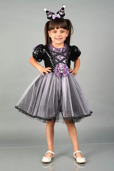 Kuromi Verjaardag Prinses Kostuum en Jurk met Strasskroon Accessoire