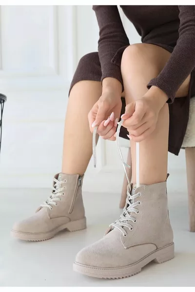 Kolly Beige Suede Lace-Up Boots