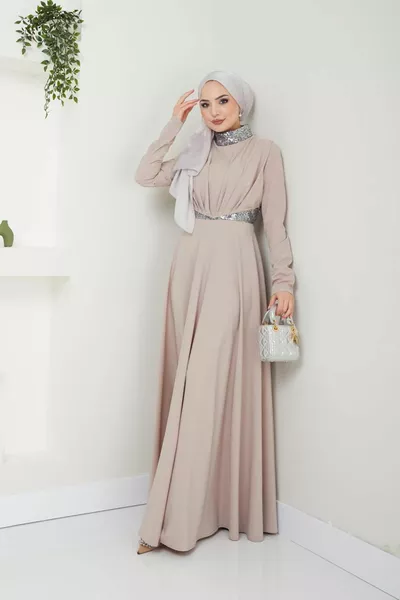 Пайети подробна плисирана вечерна рокля  норка