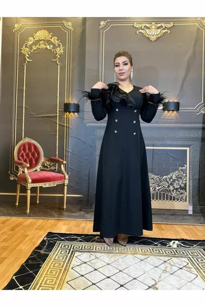 Dress Evening Dress Stone Embroidered Hijab Long High Quality Crepe Fabric Black