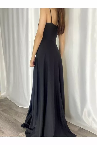 Strap Doppiopetto Collare Slit Dettaglio Maxi Size Importato Crepe Tessuto Abito Da Sera