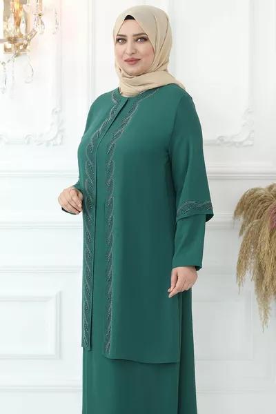 Crystal Stone Evening Dress Emerald