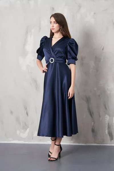 LOREN Double-breasted Collar Flared Dress