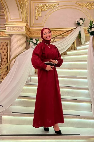 Burgunderfarbene Jacquard-Abendkleider