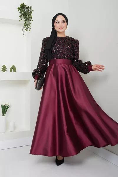 Pailletten-Abendkleider aus Satin  Burgund