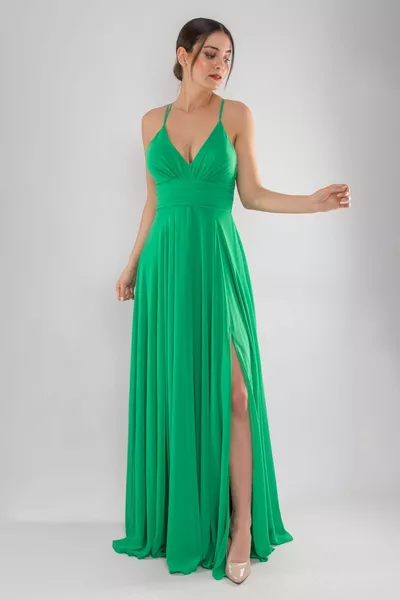  Chiffon wijd uitlopende lange jurk met gekruist trekkoord aan de achterkant