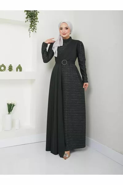 فستان سهرة مطوي لامع  أسود