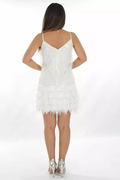 Top di paillettes écru gonne corte con frange di corda otrish cinghie di corda abiti da sera da donna