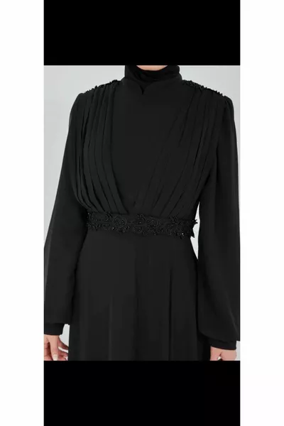 Robes de soirée pour femmes Robes de soirée noires pleine longueur en mousseline de soie Tesetur