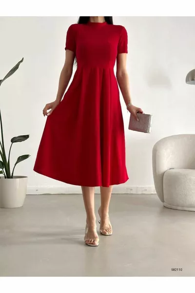 الأحمر أطلس النسيج نصف كم خفية سستة مفصلة Kiloş مساء اللباس مساء اللباس  