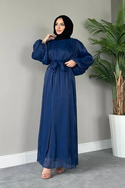 Manica Palloncino Glitter Abito Da Sera Blu Navy