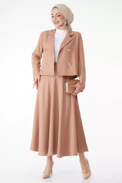 Straight Double-Breasted Collar Women's Mink Double-Breasted Set - 