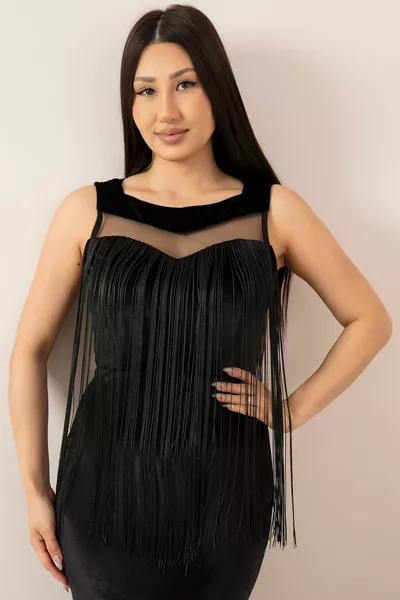 Tamar  Velvet Fringed Long Dress