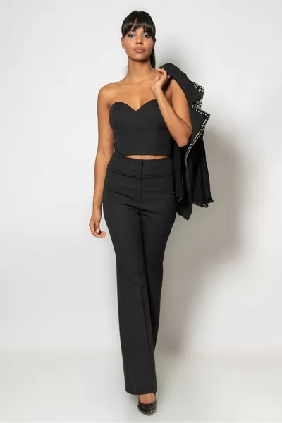 صدرية مع تطريز حجري على الكتفين وطيات الظهر ، بنطلون قصير ، مجموعة فساتين سهرة ثلاثية