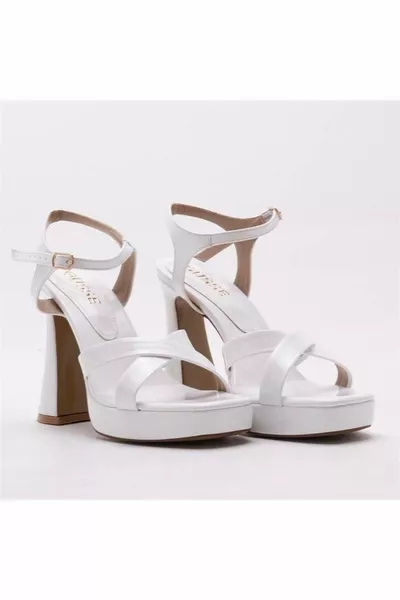 كاسي نسائي جلد أصلي براءة اختراع منصة الصنادل ذات الكعب العالي -