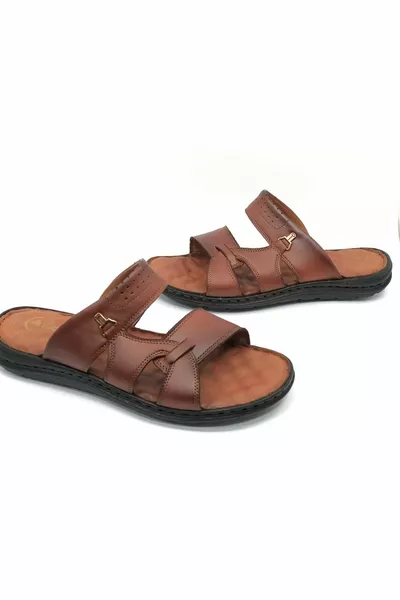 Войник -1 % мъжки ортопедични чехли от % естествена кожа тен