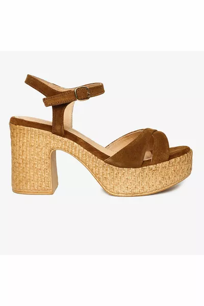 Дамски сандали Sigaro велур от естествена кожа на ток 