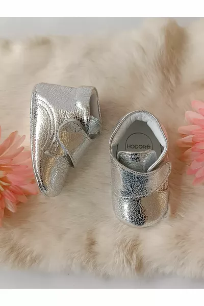 Echt lederen klittenband babylaarzen zilver