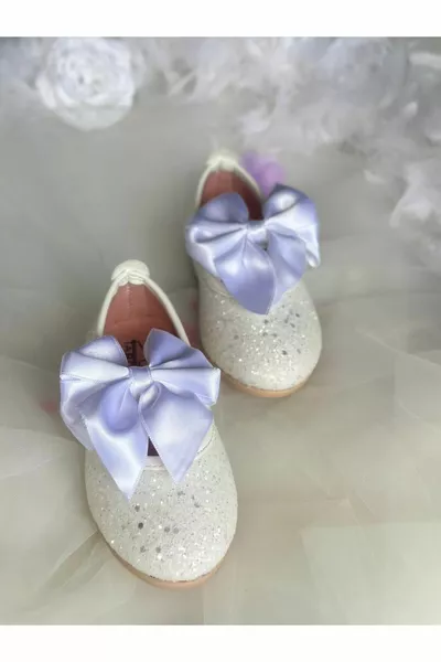 شقق باليه فضية للفتيات مع القوس