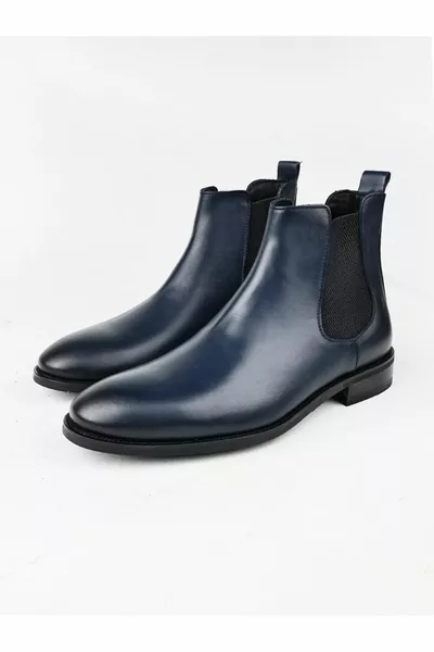 Ibay Chelsea أحذية جلدية أصلية باللون الأزرق الداكن للرجال